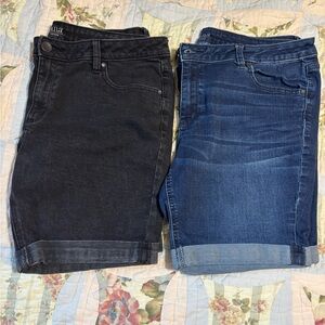 2 Pairs a.n.a Petite Black Wash Denim and Blue Denim Shorts